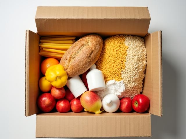 Ein volles Lebensmittelpaket für eine Wiener Familie